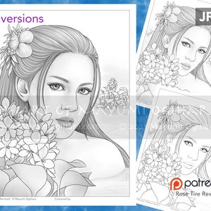 Flower Mermaid Coloring Page: Greyscale Line Art (JPG)