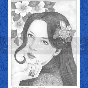 Greyscale Pack Set of 6 by Mayumi Ogihara, PDF, fantasy portrait colouring page image 3