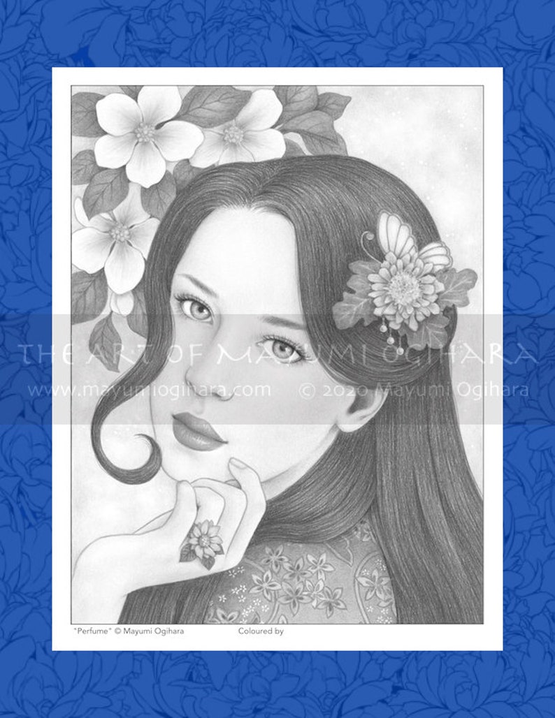 Greyscale Pack Set of 6 by Mayumi Ogihara, PDF, fantasy portrait colouring page image 3