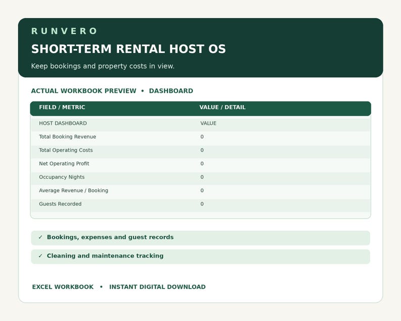 Short-Term Rental Host OS spreadsheet preview