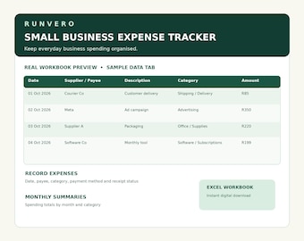 Small Business Expense Tracker | Monthly Spending Excel Spreadsheet (Digital Download)