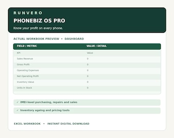 Phone Reseller Inventory Tracker Excel | IMEI, Repairs, Trade-Ins & Profit Spreadsheet