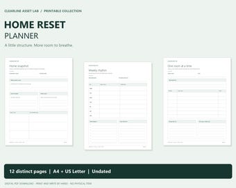 Home Reset Cleaning Planner, 12 Printable Pages, A4 and US Letter PDF