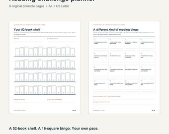Reading Challenge Printable: 52-Book Tracker, Bingo and 9-Page Planner, A4 and Letter