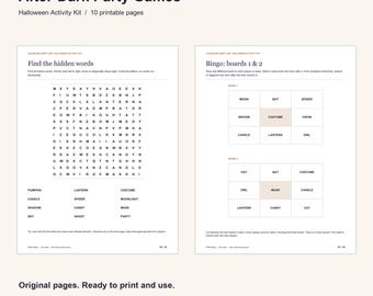 Halloween Party Games Printable, Word Search, Charades, Bingo (Digital Download)