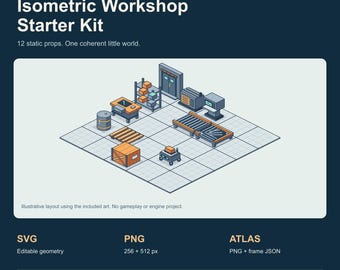 Isometric Workshop Starter Kit: 12 Game Props, SVG + Transparent PNG