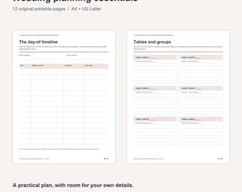 Wedding Planner Printable Worksheets, Budget, Guest List, Timeline (Digital Download)