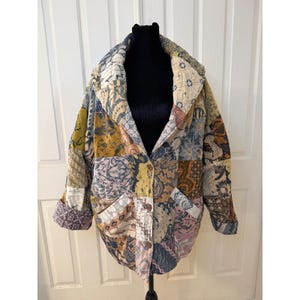 Vntg Chicos Patchwork Quilted Jacket Multi Cotton Shawl Collar Very Oversized S