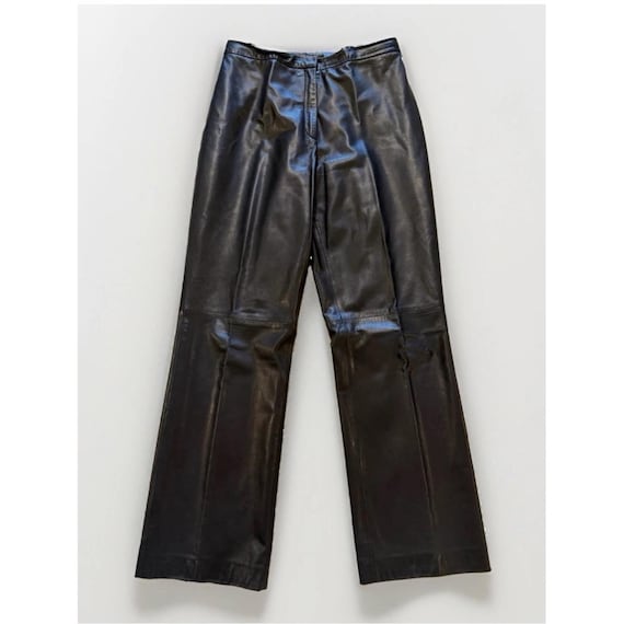 Façonnable, Vintage Faconnable Black Lambskin Leather Pants High Waist Straight Womens 12