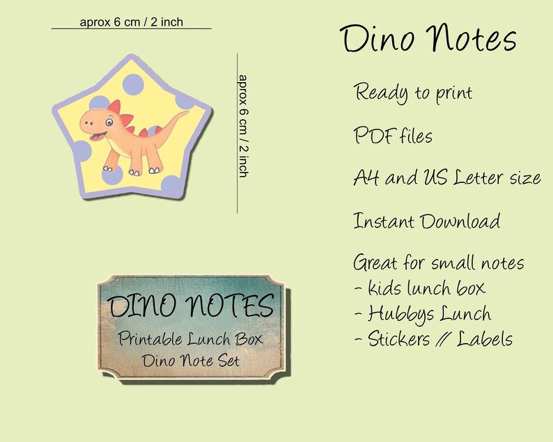 Printable Dino Lunch Box Notes – Kids Stickers (JPG+PDF - Etsy