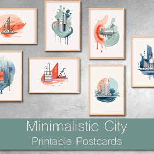 Moderner Minimalismus Art Prints - 7er Set Postkarten - Staubige Farben - Modernes Innendesign - Wohnzimmer Büro Dekor - sofort Download