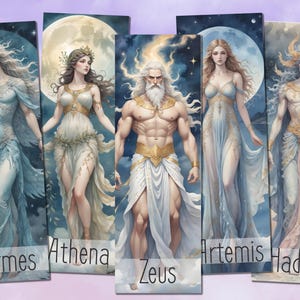 Conjunto de marcadores de dioses griegos - 5 marcadores imprimibles Mitología griega - Paquete de collage digital - Tamaño carta de EE. UU./A4 - Descarga instantánea de dioses de las diosas