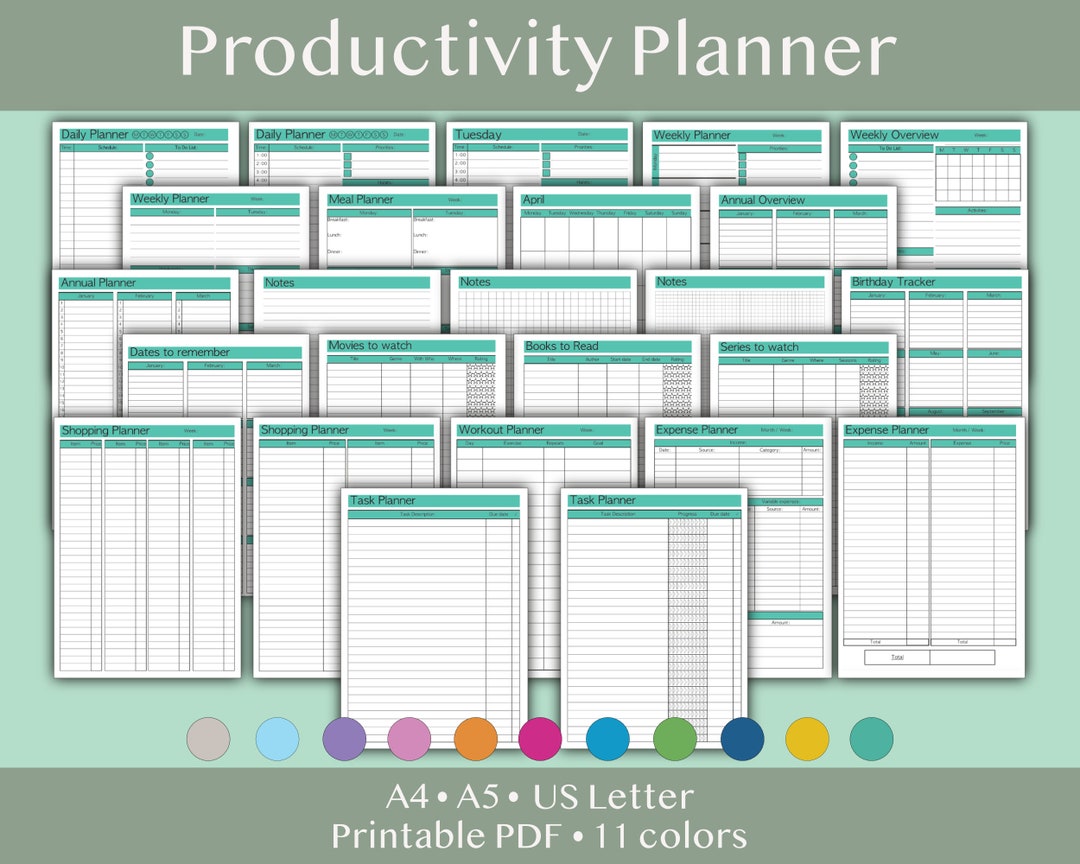 Productivity Planner 11 Colors ADHD Adults Daily Weekly Monthly Meal ...