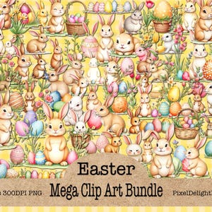 Mega Ostern Clip Art Bundle - 100 Stück 300 dpi PNG - Digitale Aufkleber Junk Journal Kit - Fussy Schnitte - Sublimation - Kommerzielle Nutzung