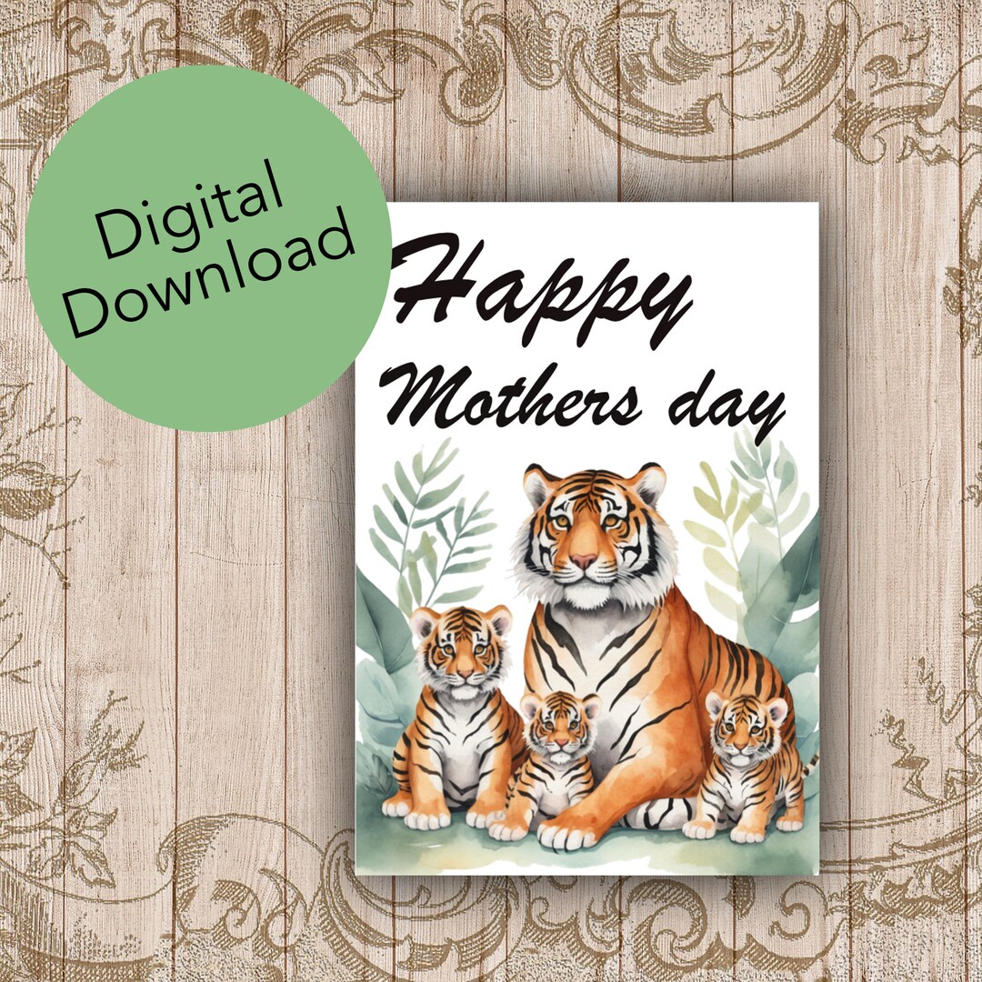 Watercolor Tiger Mom Mothers Day Card (digital Download) - Etsy