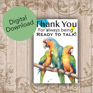 Gracias por estar siempre dispuesto a hablar - Tarjeta de felicitación imprimible - Loro de acuarela con dos polluelos - Descarga digital - Regalo para el día de la madre para mamá