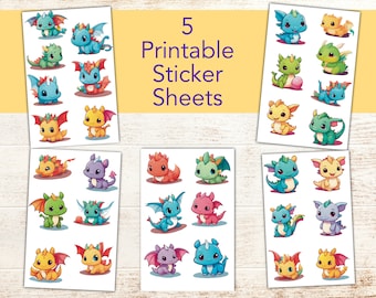 Kawaii Baby Dragon Stickers – Printable Art, Planner Stickers (PNG Bundle)