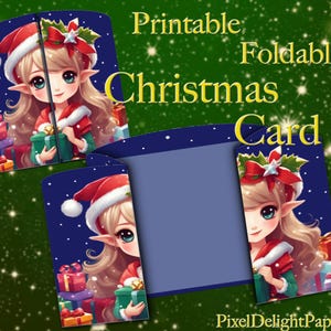 Cartão de Natal para impressão - Cartão de felicitações de Natal dobrável e pop-up para meninas elfa - DIY Jule Crafts Fairytale - Download instantâneo em PDF