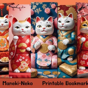 Conjunto de marcadores Manekineko - 5 marcadores imprimíveis Gato da sorte chinês - Pacote de colagem digital - Tamanho carta dos EUA/A4 - Download instantâneo - Ano novo