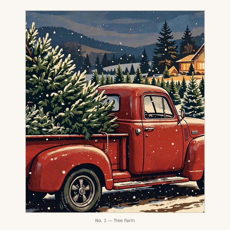 Christmas Wall Art Set of 4, Vintage Christmas Posters, Holiday Home ...