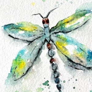 Original Watercolor and Ink 5x7 Dragonfly Painting, Home and Living Decor, Wall Hanging, Nature Art, Insect