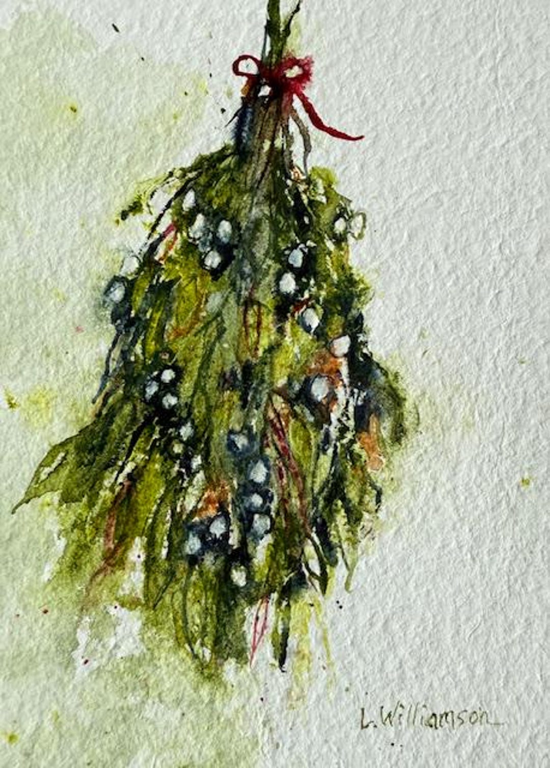 Mistletoe Watercolor Painting, Original Painting, Mini Art 5x7 ...