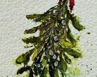 Mistletoe Watercolor Painting, Original Painting, Mini Art 5x7 ...