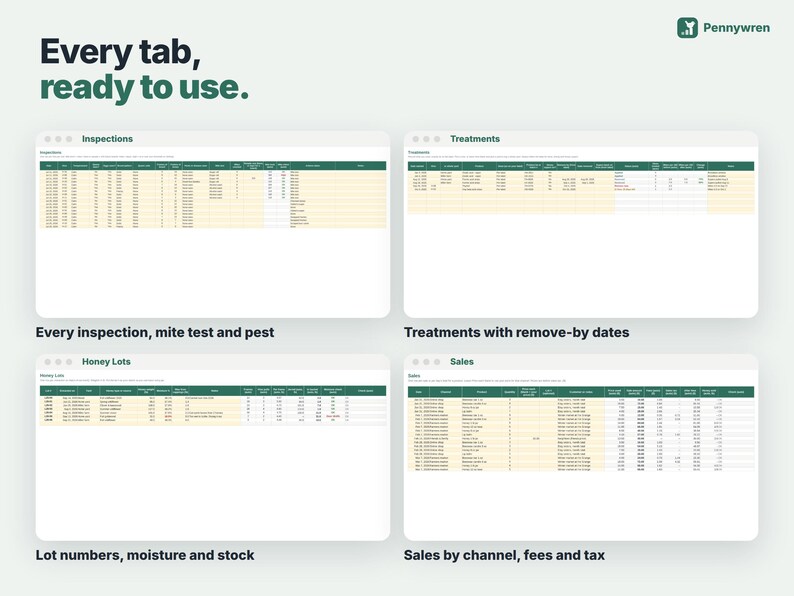 Beekeeping Log Spreadsheet, Hive Inspection, Honey Harvest and Sales ...