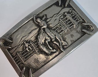 Vtg Rodeo Belt Buckle Justin Belt Company Fort Worth Texas stamped Silver Toned