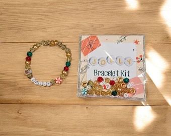 Jolly Holiday Bracelet Kit | DIY Christmas Bead Craft | Stocking Stuffer Gift for Kids