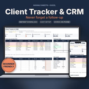 Client Tracker Google Sheets | Small Business CRM Spreadsheet | Customer Follow Up & Lead Tracker | Client Database Template | Excel