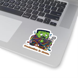 Production Is Down Sticker, Funny Developer Sticker, Frankenstein Laptop Sticker, DevOps Gift, Programmer Halloween Sticker