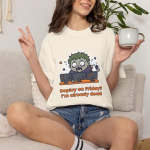 Deploy On Friday Zombie Shirt, Funny Developer Halloween Tee, Programmer Gift, DevOps Software Engineer Shirt, Comfort Colors T-Shirt