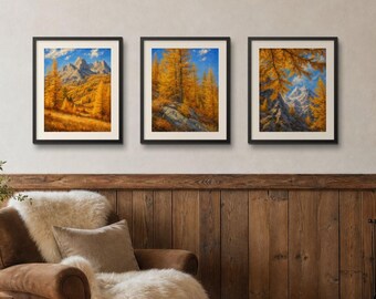 Larch Valley Autumn Print Set | Oil Impressionist Cabin Decor (Digital Download)
