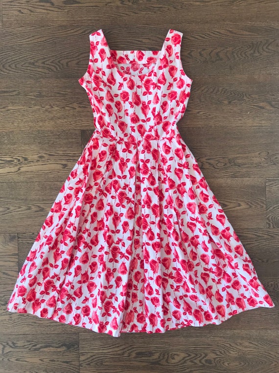 Original Vintage 1950s Red Rose Print Cotton Dress - image 4