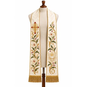 Cream Gold Embroidered Clergy Stole Priest Pastoral Church Vestment Liturgical