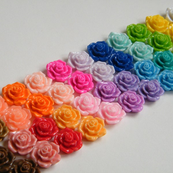 20 - Resin Rose Cabochons Flat Back Resin Flower Cabochon 16mm - Bobby Pins, Flower Rings, Pendants