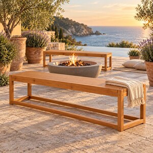 Backless Outdoor Bench Plans PDF, DIY Modern Slatted Garden Bench, Patio and Deck Seating, Cedar 2x4 Box Frame Woodworking Plan