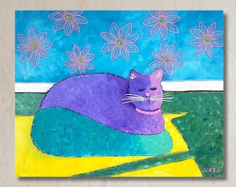 Cat Nap Art Poster: Groovy Cat Lover Wall Decor