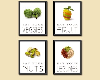 Healthy Diet Eat Your Good Foods Kitchen Art Decor DIGITAL PRINTS Set of Four 5 x 7s
