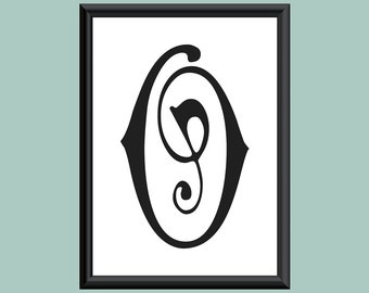 Typography Digital Print Monogram Initial Wall Art Carmencita Letter O