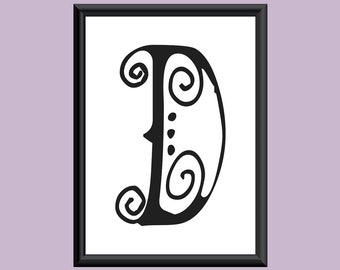 Typography DIGITAL PRINT Monogram Initial Wall Art SpaGirl Letter D 5x7