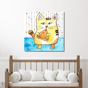 VERTICAL Art Print Cat Art Print Cat With A Slice Digital Download Instant Print Wall Art Pizza Cat image 4