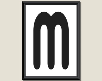 Typography Digital Print Monogram Initial Wall Art Zarista Letter M