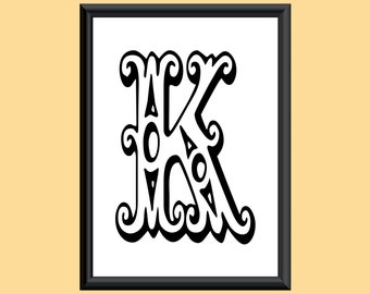 Typografie Digitaldruck Monogramm Initial Wandkunst Tropicana Buchstabe K