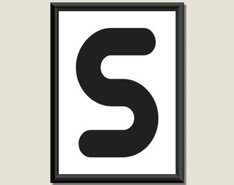 Typography Digital Print Monogram Initial Wall Art Zarista Letter S