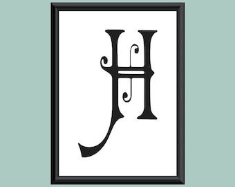 Impresión digital tipográfica Monograma Inicial Arte de pared Carmencita Letra H