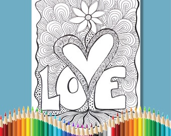 Coloring Pages for Adults Love Flower Instant Download