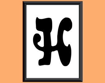 Impresión digital tipográfica Monograma Inicial Arte de pared Letra H de los años sesenta