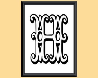 Impresión digital tipográfica Monograma Inicial Arte de pared Tropicana Letra H